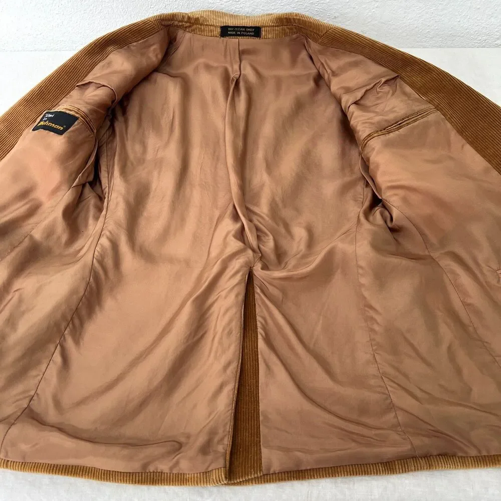 VTG 70s Richman Brothers Tan Corduroy Blazer Ivy League Suede Elbow Patches 40S